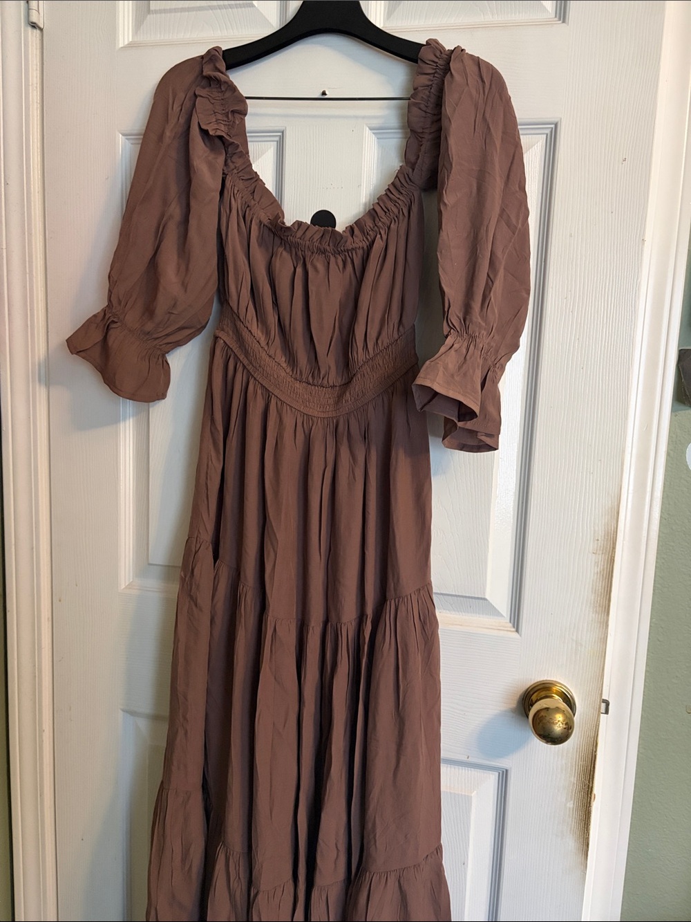 Mauve Puff-Sleeve Tiered Maxi Dress
